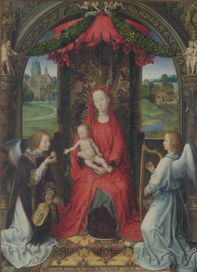 Madonna col Bambino in trono con due angeli, 1490-91 da Hans Memling